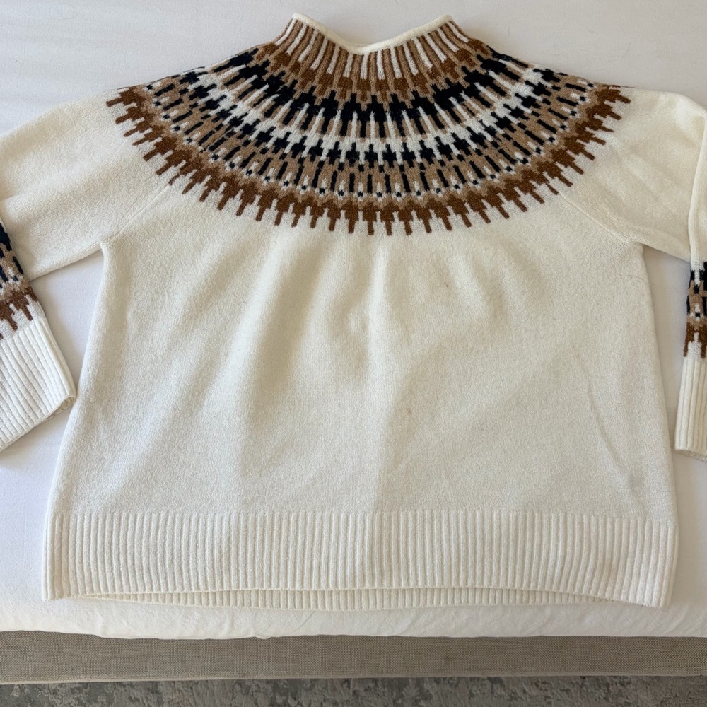 Cozy White and Brown Patterned Women's Sweater